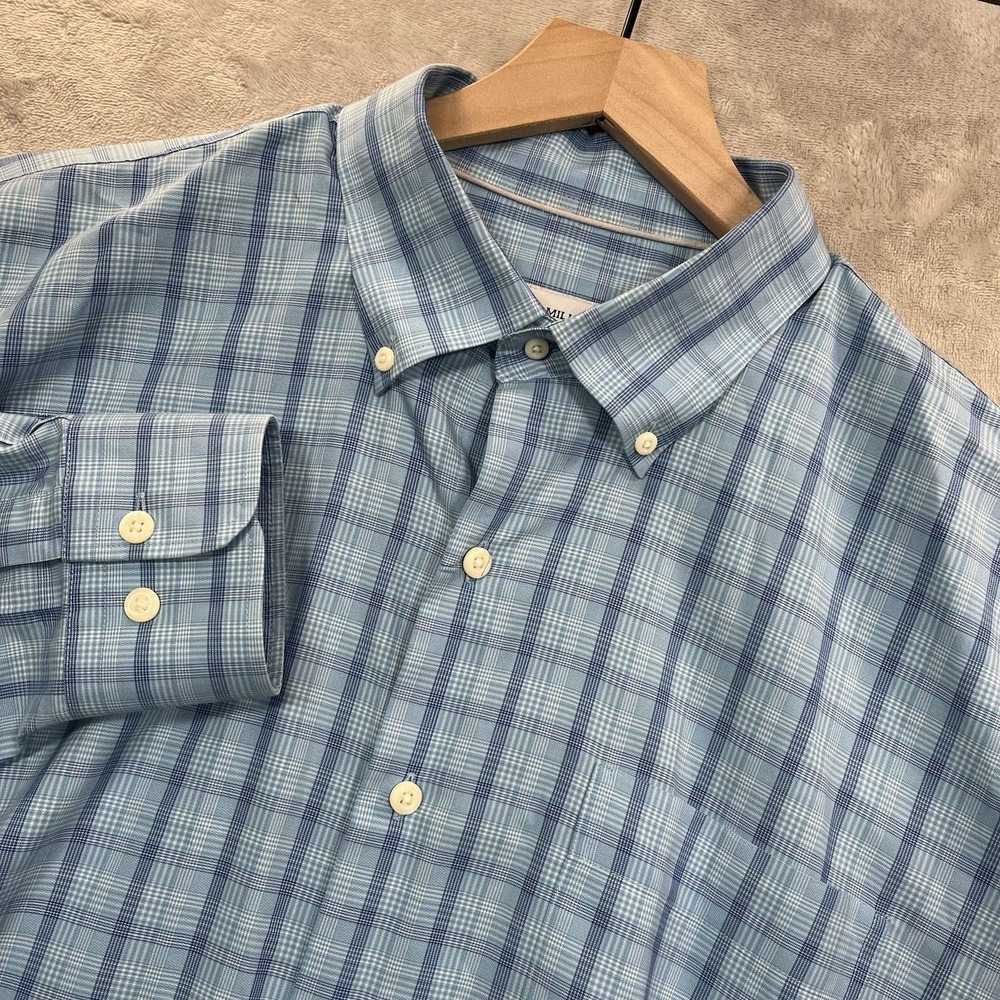 Peter Millar Shirt Mens XL‎ Blue Plaid Button Up Cotton Silk Blend